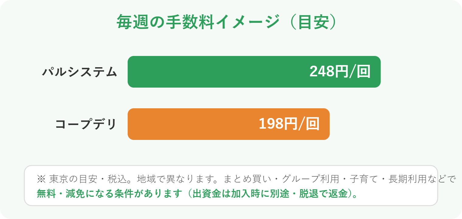 パルシステムとコープデリの手数料イメージ比較